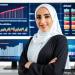 아랍에미리트의 여성 권리 변화 - A confident Emirati woman entrepreneur in modern business attire with a stylish abaya and hijab, sta...