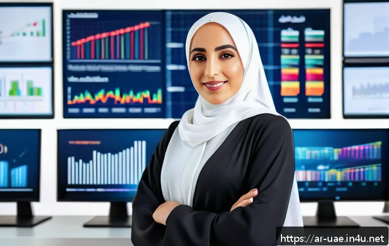 아랍에미리트의 여성 권리 변화 - A confident Emirati woman entrepreneur in modern business attire with a stylish abaya and hijab, sta...