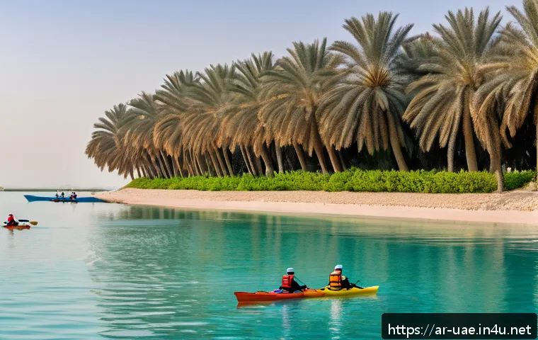 아부다비 코르니쉬 해변 - A vibrant coastal scene at Abu Dhabi Corniche during early morning, featuring diverse people of all ...
