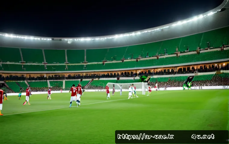 아랍에미리트의 축구 리그와 팀 - Photorealistic evening football match in a modern UAE stadium, two teams in contrasting red and whit...